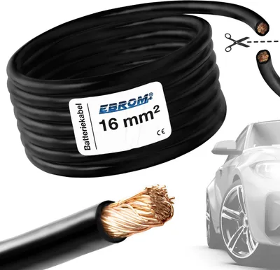Produktbild von EBROM - FLY Fahrzeugleitung - KFZ Leitung – Batteriekabel SCHWARZ – Querschnitt 16 mm2 - Meterware – flexibel 90 ± 5 Shore - 99,9 % OFC Kupfer (VOLLKUPFER) Mantel Spezial PVC FLY FLRy