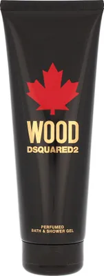 A black tube of Dsquared2 Wood perfumed bath and shower gel for men.
