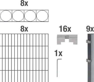 Produktbild von Alberts Doppelstabmattenzaun Oslo, Höhe 160 cm, Länge 16 m, 2 m Matte, anthrazit, zum Einbetonieren