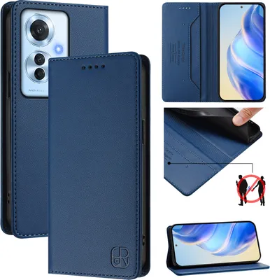 Immagine prodotto di Custodia in pelle per Oppo Reno11 F, flip case con slot per carte, portafoglio e supporto Blu