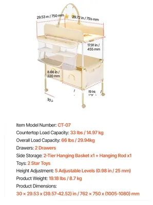 Image de Table à langer, réglable en hauteur, design pliable, forme en H, couleur beige