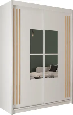 Produktbild von Krudox JAM Schiebetürenschrank Weiß mit Votan-Lamellen und Spiegel 150x216x62 cm Kleiderschrank mit 2 Kleiderstangen