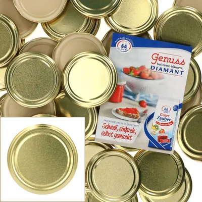 Produktbild von 50er Set Ersatz Deckel To 82 uni gold passend für 230ml / 350ml / 435ml Gläser incl. Rezeptheft