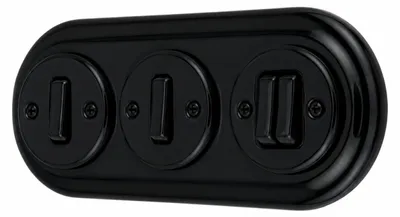 Produktbild von Unterputz Porzellan Retro, Schalter, Doppelschalter, 3-fach, All-in-One, SET Serie PR1 schwarz