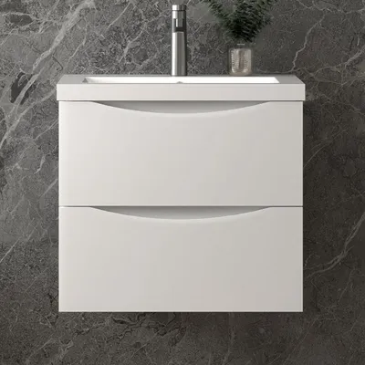 Produktbild von Waschbeckenunterschrank, Badezimmerschrank, 60x37x52cm, Badschrank, Unterschrank mit Waschbecken, Weiß, Sanfter Schluss