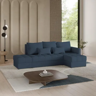 Produktbild von Masseno Ecksofa LUMARI R-S mit Schlaffunktion L-Form, Sofa mit Bettkasten, Wohnzimmersofa, Couch, Soffa, Bettsofa, Couchgarnitur- Blau, NEVE 77