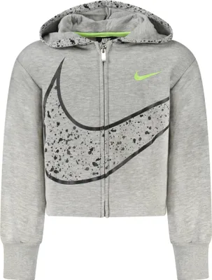 Produktbild von Graue Mädchen Kapuzenjacke mit Print und Kontrastdetails, Reißverschluss