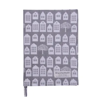 Produktbild von Krasilnikoff Geschirrtuch KW11890 - Town Houses, grey