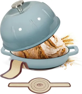 Imagen del producto de Olla holandesa de hierro fundido, esmaltada, de 5 litros, con tapa abovedada, ideal para hornear pan
