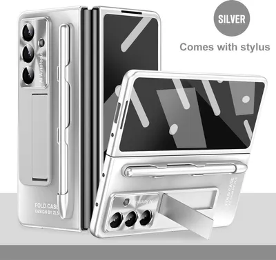 Immagine prodotto di Custodia rigida in PC per Samsung Galaxy Z Fold 7 con protezione dello schermo e dell'obiettivo, supporto e porta stilo Argento