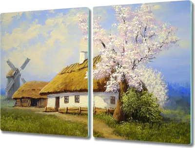 Produktbild von Coloray Schneidebrett Herdabdeckplatte 2x40x52 cm Kochplattenabdeckung Küchenbrett Hackbrett - Gemälde Dorfhütte