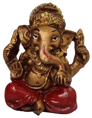 Ganesha Miniatur-Statue, Polyresin, 5,1 x 5,1 x 2,5 cm, Gold & Rot
