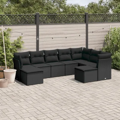 Produktbild von CLORIS 9-tlg. Garten-Sofagarnitur - mit Kissen - Schwarz Poly Rattan - Gartenmöbelgarnituren LL0000256213