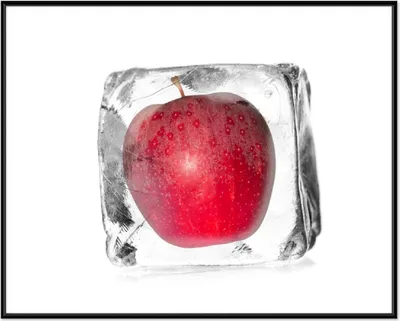 Produktbild von Wallario Wandbild Roter Apfel in Eiswürfel - Eiskaltes Obst, Größe: 40,30 x 50,30 cm, Poster mit schwarzem Aluminiumrahmen