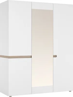 Produktbild von Kleiderschrank 3-türig in weiß Hochglanz mit Trüffel Eiche Nb. LEGNICA-129, B/H/T ca. 164/209,5/59 cm