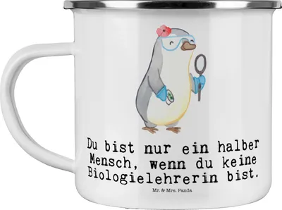 Produktbild von Mr. & Mrs. Panda Teetasse Biologielehrerin Herz - Weiß - Geschenk, Spruch, Danke, Pott, Teebecher, Emaille Becher, Outdoor Tasse, metallbecher, Grundschule, Lustig