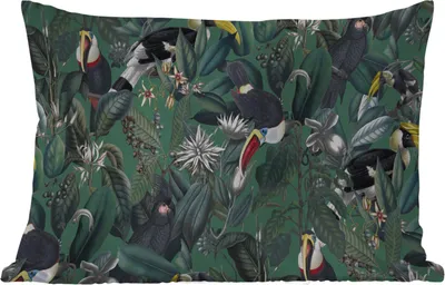Produktbild von MuchoWow® Outdoor Kissen - Blumen - Vogel - Collage - 50x30 cm - Wetterfest - Lounge Kissen - Sofa kissen - Wohnzimmer Dekoration