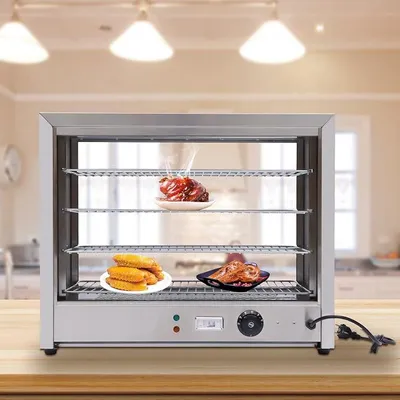 Produktbild von Profi Gastro Heiße Theke Warmhaltevitrine Edelstahl Speisenwärmer 4 Etagen Aufsatzvitrine Kommerzieller Food Vitrine mit Beleuchtung und gehärtetes Glas, 30-85 °C stufenlos einstellbar, 64x34x53cm