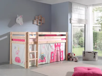 Image de Vipack lit de jeu Pino, surface de couchage 90x200 cm avec set textile rideau "Princes