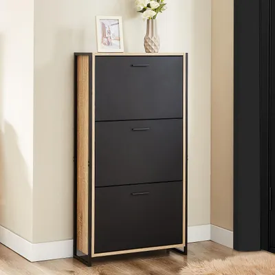 Immagine prodotto di CASABEL Scarpiera 18 paia, grande capacità, stile industriale, nero e legno