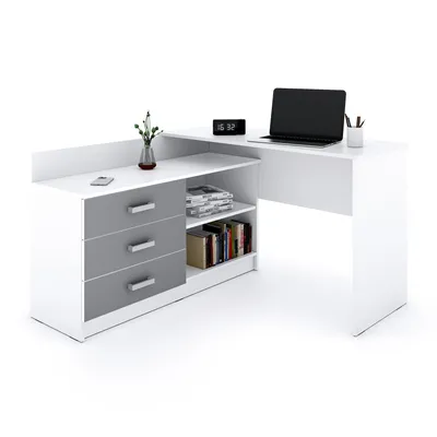 Produktbild von Marlux-Meble Alto Schreibtisch mit Schubladen 3 und 2 Regalen (Graphit Matt 131x120x76 cm)