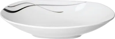 A white plate with a decorative line pattern.
