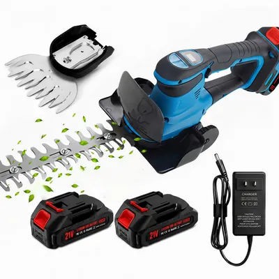 Produktbild von 2 in 1 Elektrischer Heckenschneider mit LED-Digitalanzeige,Schutzblech,2×21V 2000mAh Akkus,9,3-Zoll-Schnittgröße,Sicherheitsschalter,leicht&leise,500W