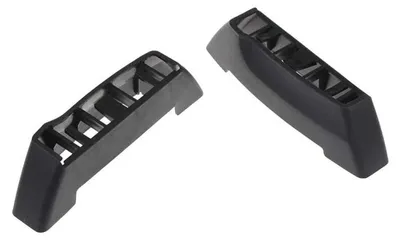 Two black plastic foot warmers are shown against a white background.