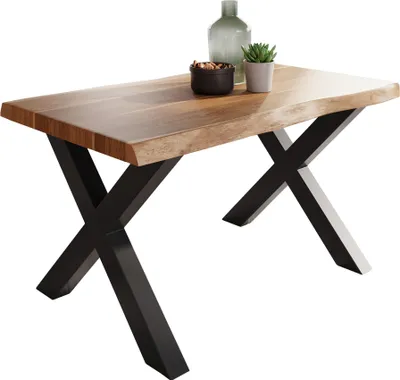 Produktbild von Esstisch Baumkante massiv Akazie Natur 140 x 80 X-Gestell schwarz ATLAS