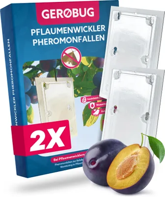 Produktbild von Gerobug Pflaumenwicklerfalle Pheromonfalle 2 Stk. - Vogelfreundliches Produktdesign inkl. 2 inkl. Bindedrähte - Pflaumenmadenfalle mit Lockstoff