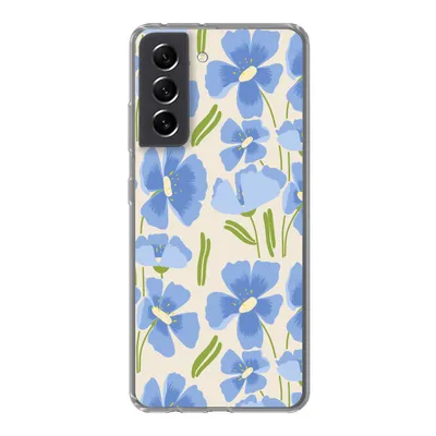 Produktbild von MuchoWow® Handyhülle Schutzhülle Hülle für Samsung Galaxy S21 FE Blume - Blau - Muster Silikon Softcase Handy Hülle - Mobiltelefonhülle