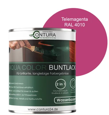 Produktbild von Contura 750ml. Buntlack Lackfarbe Lack Außen Innen Holz Metall Farbe Holzlack Möbellack - Seidenmatt - RAL 4010 Telemagenta