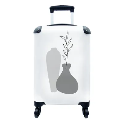 Produktbild von MuchoWow® Koffer Handgepäck Trolley Rollkoffer Kleine Reisekoffer mit 4 Rollen - Zeichnung - Pflanze - Schwarz - Weiß - Cabin Size < 55x40x23 cm & 55x40x20 cm - Fotokoffer - Kabinenkoffer - Boardgepäck - Reise-Box - Reisekoffer - Reisegepäck - Koffer mit Bild - Trolley für Kinder