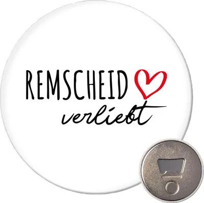 Produktbild von Huuraa Magnet Remscheid verliebt 59mm Kühlschrankmagnet rund Flaschenöffner Geschenkidee
