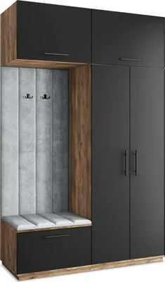Produktbild von Masseno Garderobe-Set REMA 150/240/60 cm Modern Garderobenschrank Eiche Lefkas, Veloursstoff MONOLITH 84 (Hellgrau)