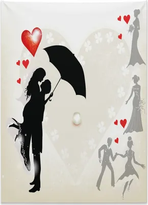 Produktbild von Abakuhaus Schwarz-Weiss Wandteppich, Paar Liebe Romantik aus Weiches Mikrofaser Stoff Kein Verblassen Klare Farben Waschbar, 110 x 150 cm, Weiß Schwarz Rot