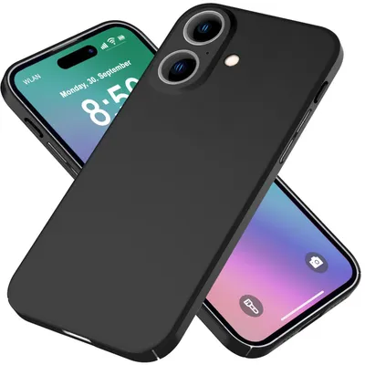 Produktbild von NALIA Ultra Slim Hardcase für iPhone 16 – Anti-Fingerabdruck & 0.5mm Dünn – PUREFIT (Matt & Leicht) – Marke aus Berlin – Schwarz