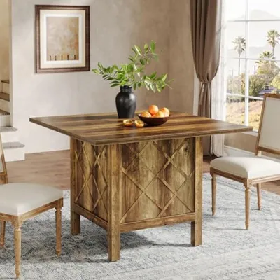 Immagine prodotto di Tavolo da pranzo – Tavolo da cucina in stile rustico per 4 persone – Piano in legno massello – Struttura a forma di X