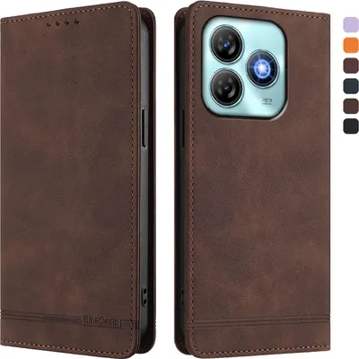 Produktbild von Hülle für ZTE Blade A75 4G, Retro Kunstleder Ständer Klapphülle mit Kartenfächer und Magnetische Braun