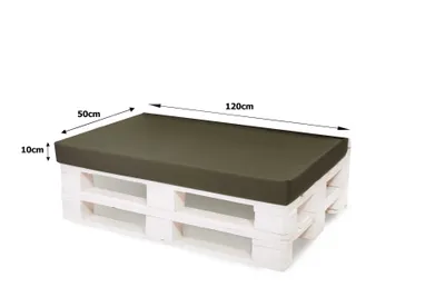 A pallet cushion set with dimensions indicated.