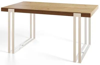 Image de Table de salle à manger rectangulaire ROSA - Table extensible - Dimensions : 160-260 x 90 x 77 cm - Table de salon - Couleur : Craft - Avec pieds en métal de couleur blanche