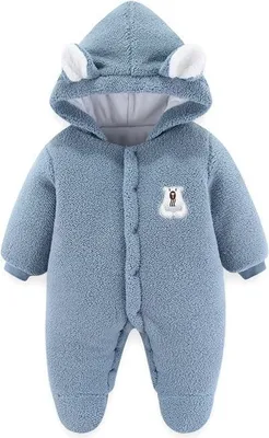 Produktbild von Baby Winter Overall Bärenoutfit Neugeborener Kapuzenmantel Säugling Warme Strampler Kleinkind Fleece Schneeanzug, 3-6 Monate, Blau