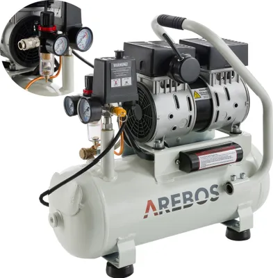 Produktbild von AREBOS Flüsterkompressor 500W, Druckluft Kompressor 12l, Ölfrei, Euro Schnellkupplung, Luftkompressor