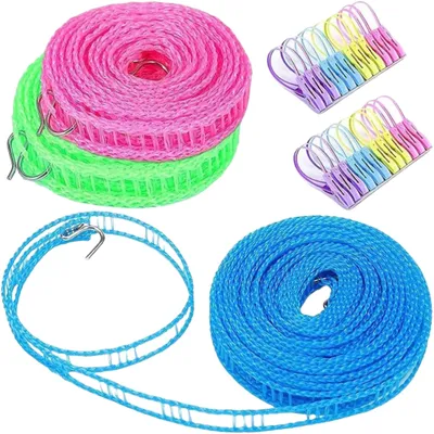 Produktbild von 3 Stück rutschfeste Wäscheleine aus Nylon, 8 Meter lang, mit Haken