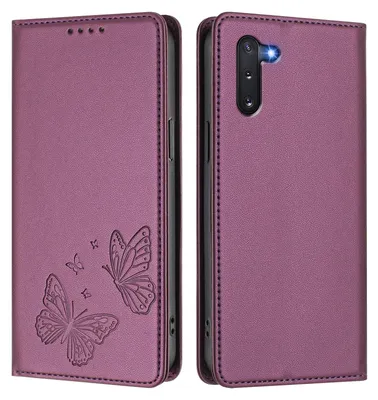 Produktbild von Lederhülle für Samsung Galaxy Note 10, Schmetterling Prägung Leder Brieftasche Schutzhülle mit Ständer Lila