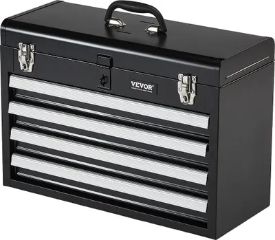 Produktbild von VEVOR Werkzeugkasten aus Metall, 52,1 cm, tragbarer Werkzeugkasten aus Metall mit 4 Schubladen, kleiner Werkzeugkasten mit EVA-Einlagen, Schubladenverriegelung mit Kugellagern und Pulverbeschichtung, multifunktionaler Werkzeug-Organizer