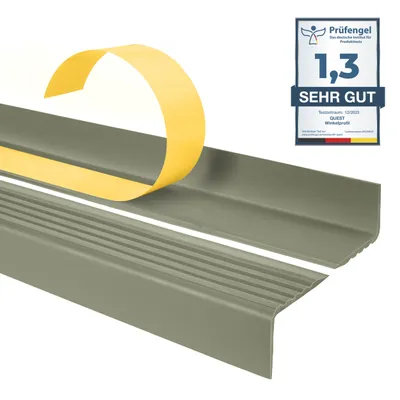 Produktbild von QUEST Treppenkantenprofil Selbstklebend , 2m, Kunststoff PVC, Antirutsch-Profil, Stufenkantenprofil Treppenleiste ND, olivgrün