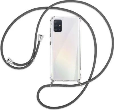 Produktbild von Handykette Backcover-Schutzhülle mit Band (Metall silberfarben) für Samsung Galaxy A51 (A515) - dunkelgrau