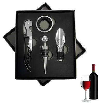 Produktbild von Sommelier-Kellnermesser Weinöffner Set - Edelstahl - 4-teilig - Mit Weinausgießer und Folienschneider
