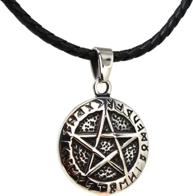 Produktbild von Lederkette Edelstahlkette 316L PENTAGRAMM 60 cm Leder 05-03